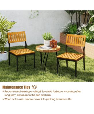 Dining Chair Set of 4 Modern Patio Chairs/Acacia Wood Backrest Slanted Seat