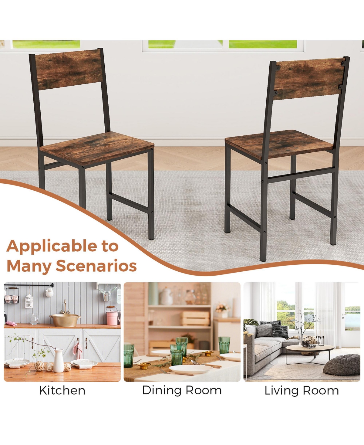 Gymax Set of 4 Dining Chairs w/Metal Legs Slanted Back Wide Seat for Living Room - Brown+black