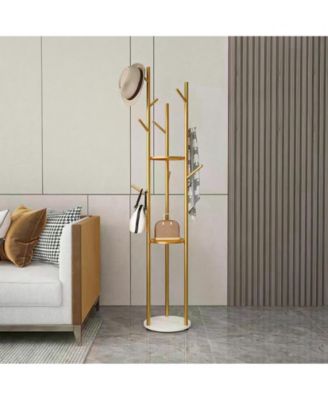Freestanding Coat Rack: Hall Tree Clothes Hangers with Marble Base for Entryway Bedroom