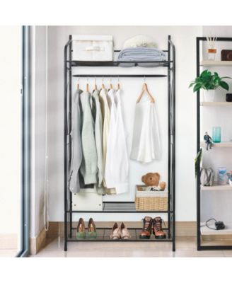 Metal Clothes Rack: Garment Hanging Storage Shelf Shoes Stand for Bedroom Living Room