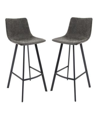 Elland Modern Upholstered Leather Bar Stool With Iron Legs & Footrest Set of 2