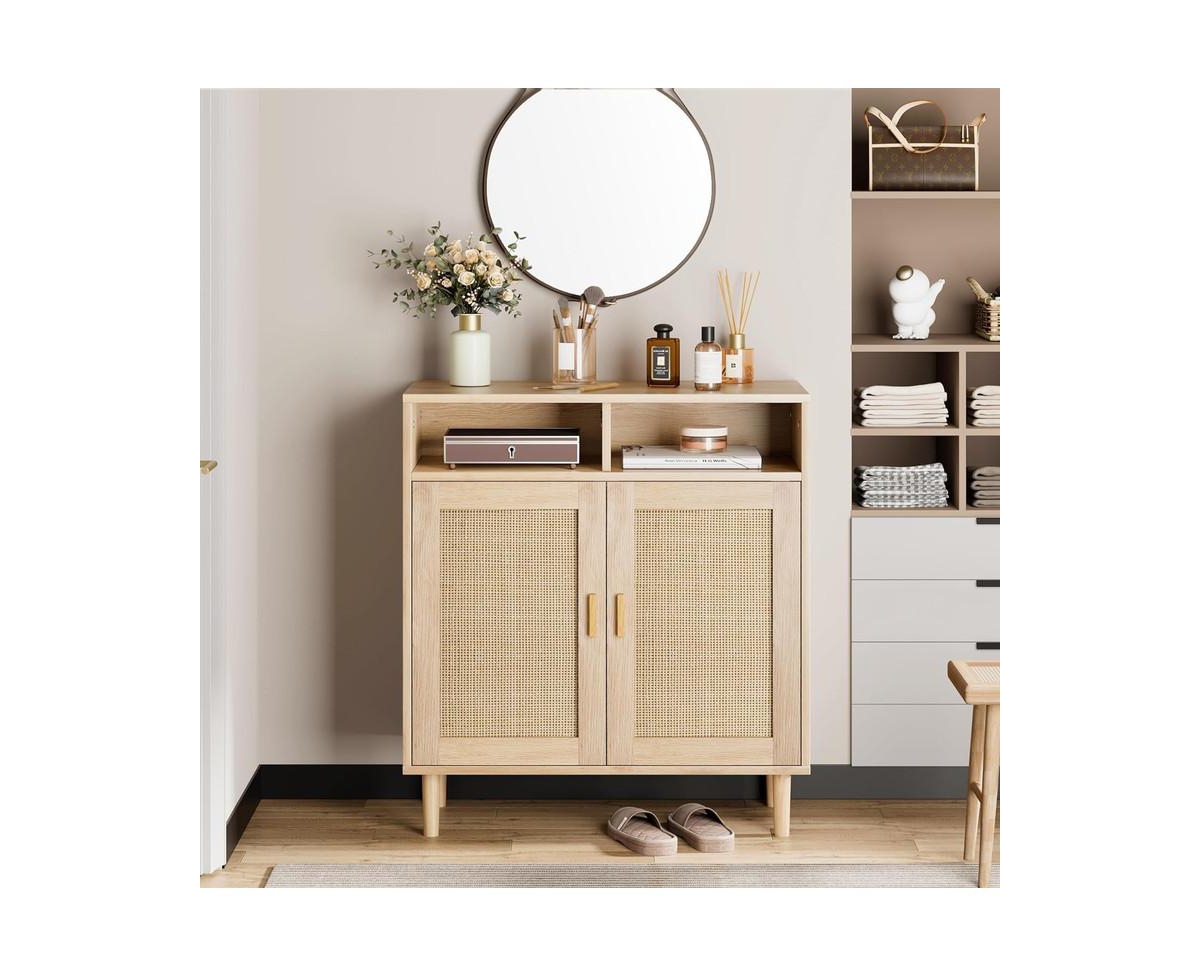 gaomon Sideboard Buffet Storage Cabinet, Rattan Kitchen Cabinet with 2 Doors/Shelf, Accent Modern Dining Living Room Entry Hallway Coffee Bar Furnitur