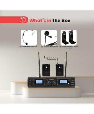 UHF Wireless Microphone System Kit with (2) Body-Pack Transmitters, Headset & Lavalier Mics, Rack Mountable