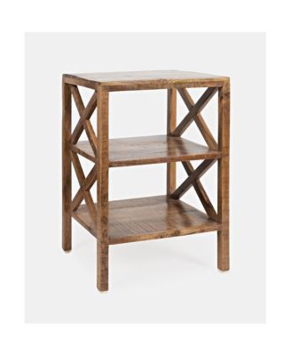 Global Archive Solid Wood Rustic Modern X-Side Accent Bookcase with Two Shelves