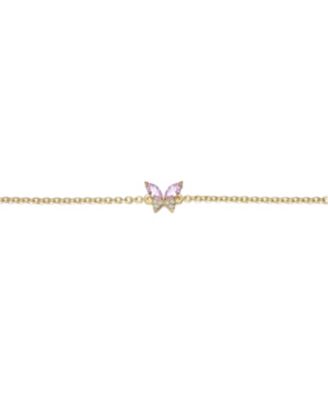 14k Gold Plated with Pink Cubic Zirconia Butterfly Charm Bracelet