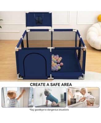 Baby Playpen Outdoor Indoor Play Yard 7 Panel Baby Safety Playpen for Infant Toddler with Basketball Hoop