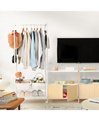 Metal Clothes Rack with Wheels: Portable Garment Organizer with Storage Shelves