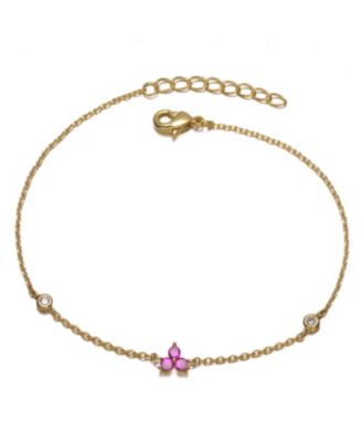 Beautiful 14K Gold Plated Chain Link Charm Bracelet with Colored Cubic Zirconia