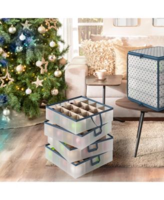 Christmas Ornament Storage Box With 4 Inner Tray Dividers - Plastic Ornament Storage Container For 64 Holiday Ornaments or Decorations