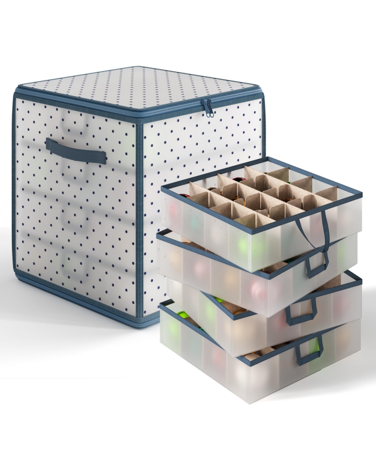 Christmas Ornament Storage Box With 4 Inner Tray Dividers - Plastic Ornament Storage Container For 64 Holiday Ornaments or Decorations