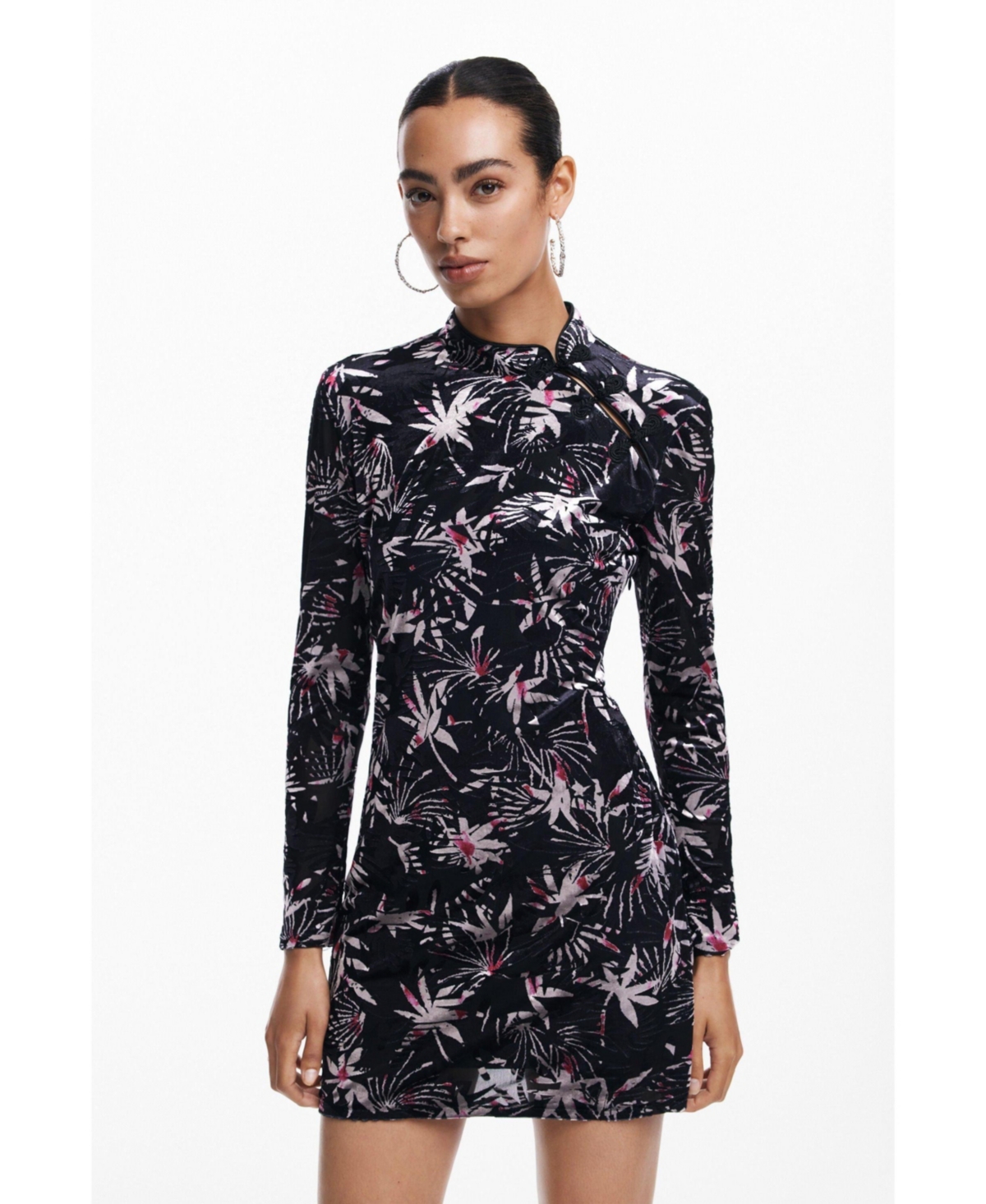 Desigual Print Long Sleeve Minidress In Black