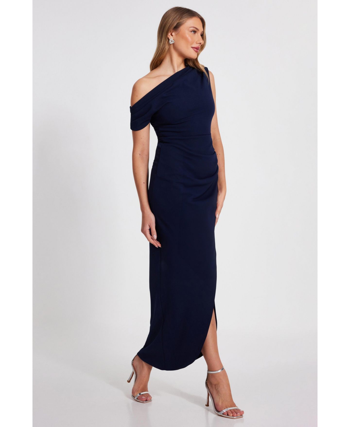 Женское платье QUIZ One Shoulder Asymmetric Maxi, цвет: Тёмно-синий — фото 4