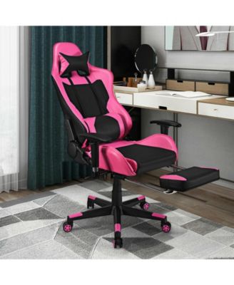 PU Leather Gaming Chair with USB Massage Lumbar Pillow and Footrest