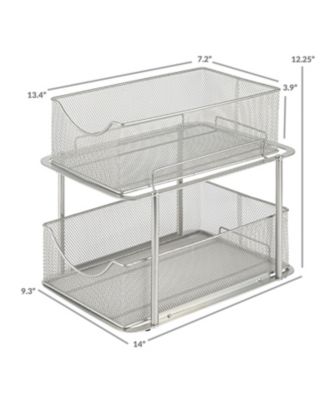 2 Tier Under Sink Organizers - Strong Steel Mesh Sliding Drawers for Enhanced Storage Bathroom, Kitchen, Home and more (Silver)