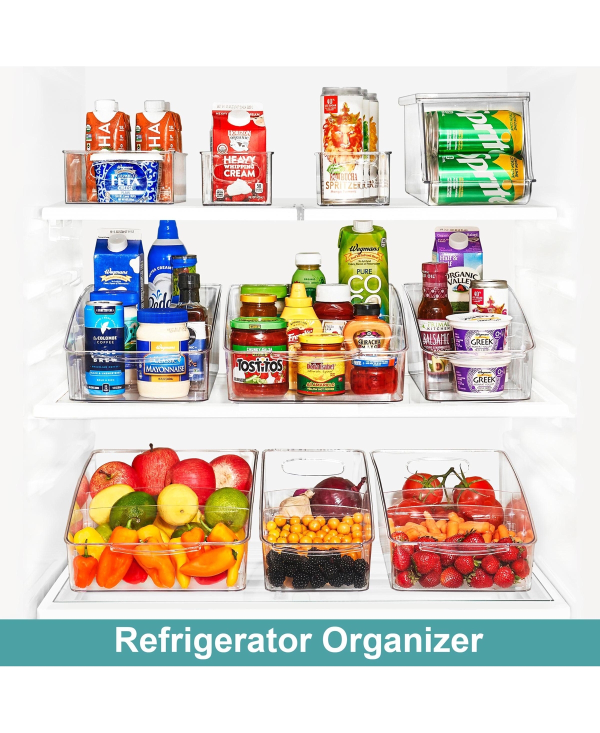 Sorbus 2 Pack Clear Organizing Bin on Wheels with Dividers - for Kitchen, Cabinet Organizer, Pantry & Refrigerator