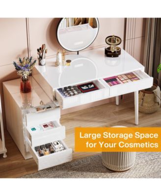 5-Drawer Wood Reversible Computer Desk – Modern Home Office Desk with Storage Drawers & Printer Stand, Vanity Writing Table