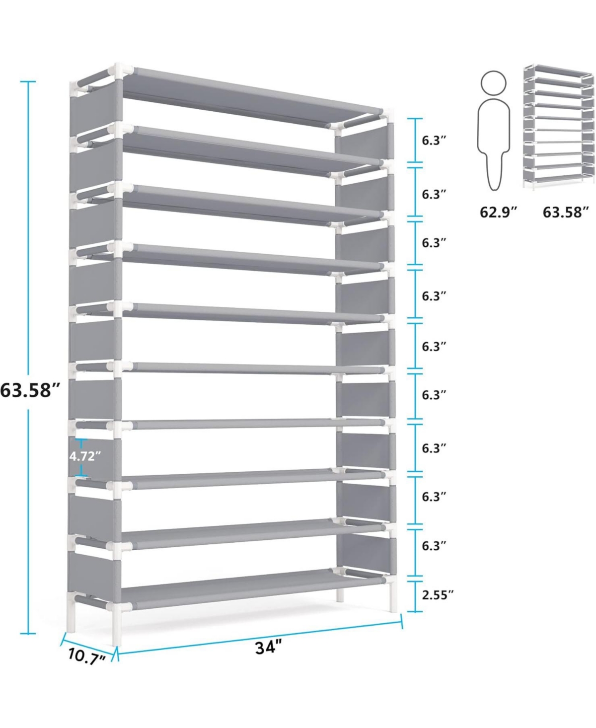 Tribesigns 10-Tier Shoe Rack, Shoe Storage Organizer, Large Capacity Shoe Rack for 50 Pairs, Extra Large Shoe Shelf, Perfect for Closet, Entryway, and
