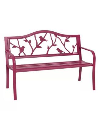 Steel Frame Outdoor Patio Garden Bench with Bird Branch Pattern Backrest