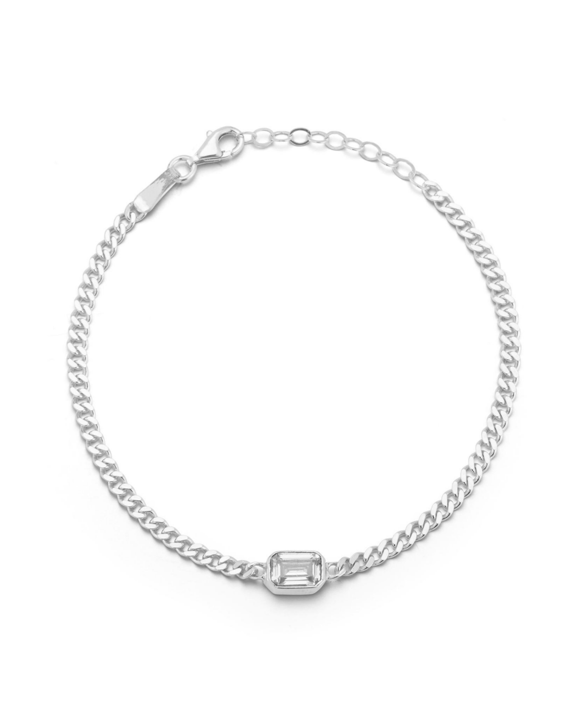 14K Gold Plated Sterling Silver Emerald Cut Cz Curb Chain Bracelet - Gold