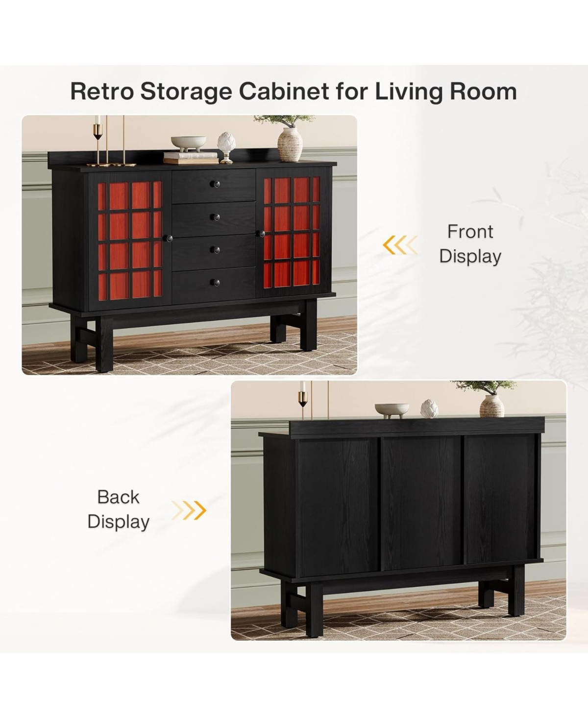 Tribesigns Storage Cabinet, Black Accent Cabinet with 2 Doors and 4 Drawers, Classic Wood Sideboard Buffet Cabinet with Storage, Large Credenza fo