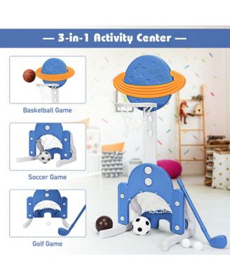 3 in 1 Kids Basketball Hoop Set Adjustable Sports Activity Center w/ Balls