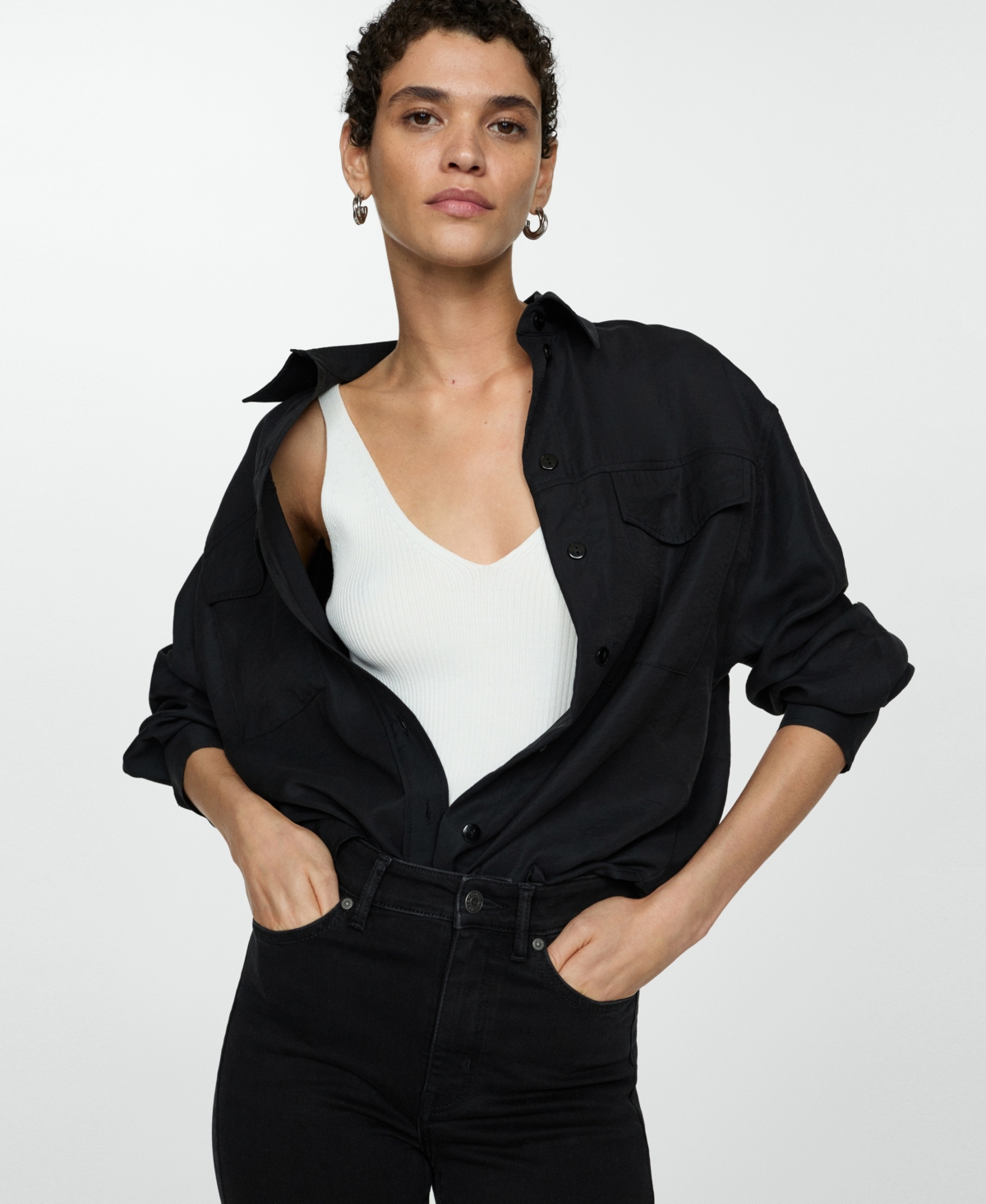 Mango High Waist Skinny Jeans In Black Denim