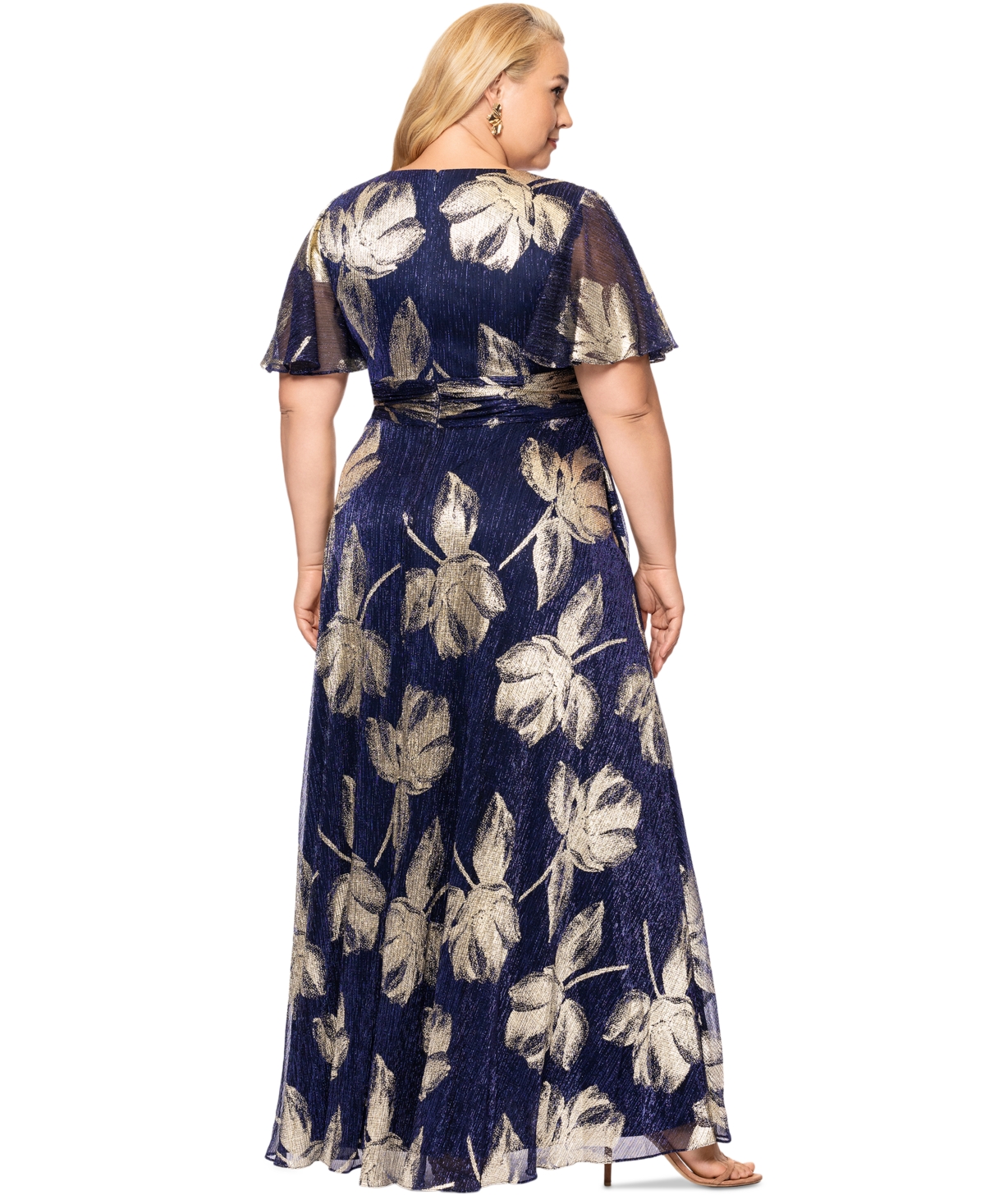 BETSY & ADAM PLUS SIZE METALLIC-PRINT A-LINE DRESS 