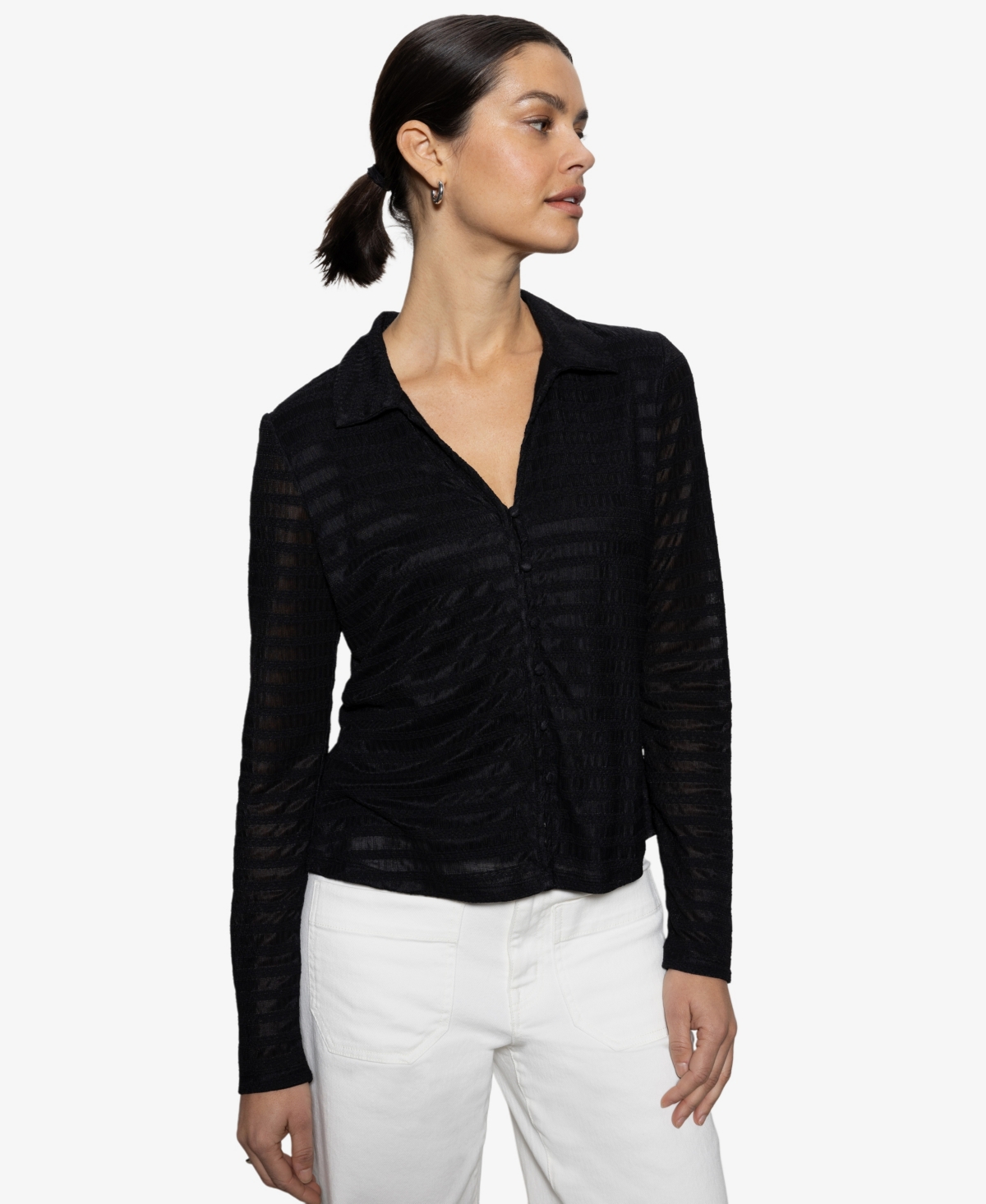 Sanctuary Women's Mesh-lace Button-front Shirt In Black