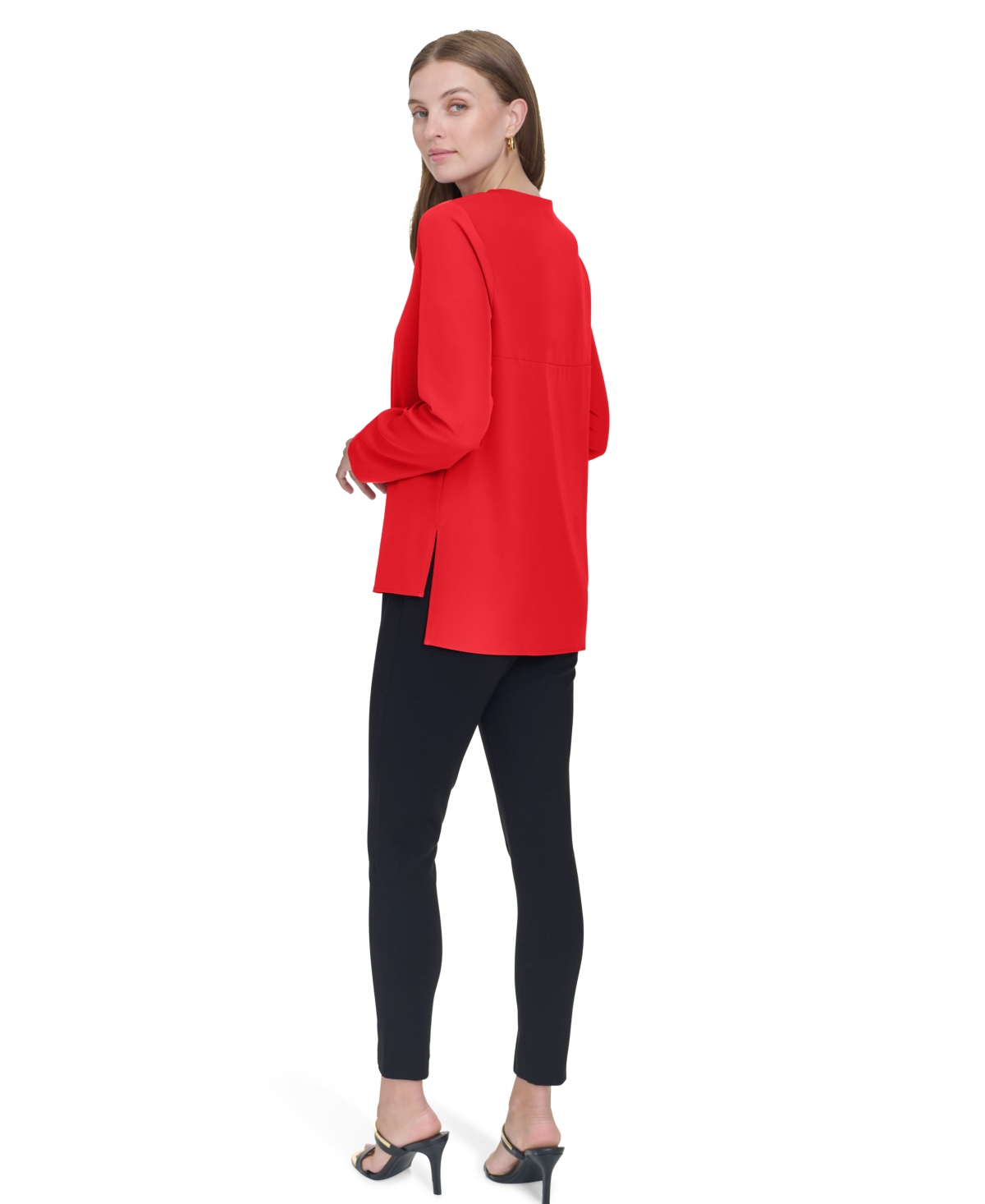 HALSTON WOMEN'S ZIP-FRONT HI-LOW SIDE-SLIT BLOUSE 
