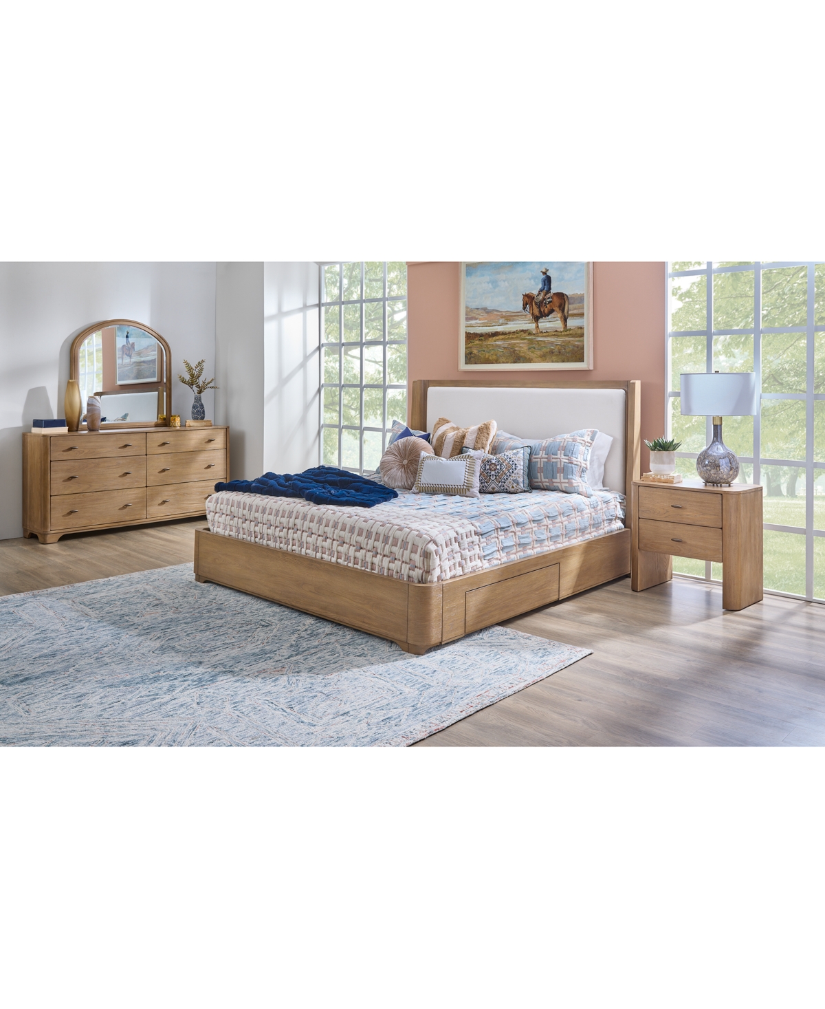 MACY'S NORDIC 3 PC. KING UPHOLSTERED STORAGE SET (BED, CHEST & OPEN NIGHTSTAND) 