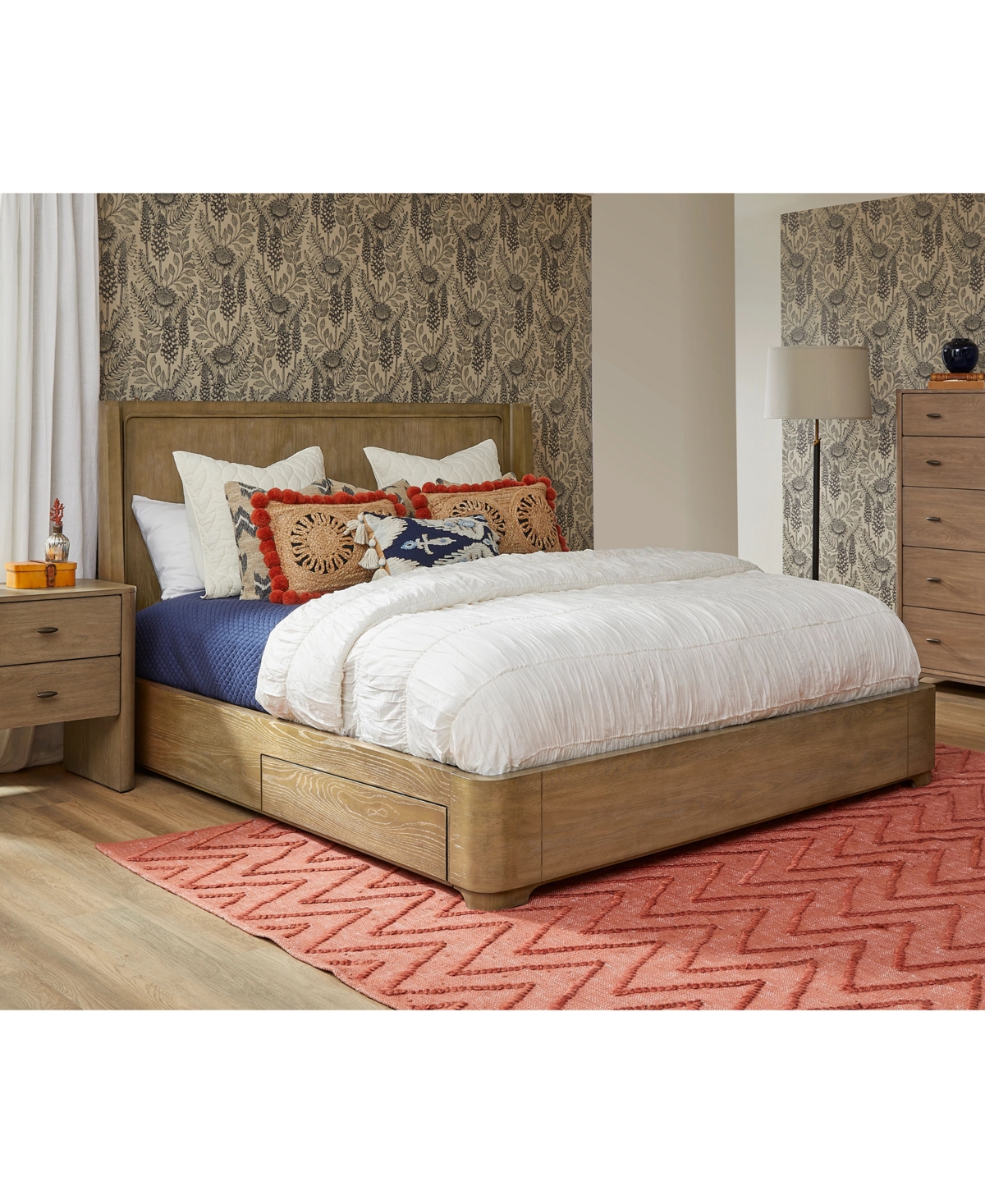 Macy's Nordic 3 Pc. Queen Upholstered Storage Set (bed, Chest & Nightstand) In Brown