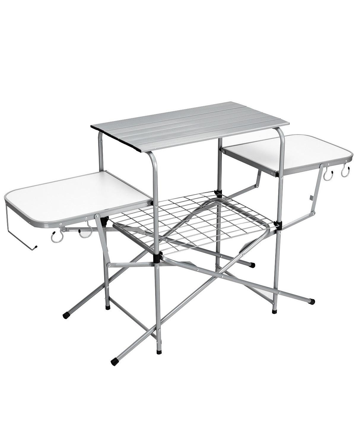 Portable Grilling Stand Folding Bbq Table Camping Table with Carrying Bag - Light gray+white