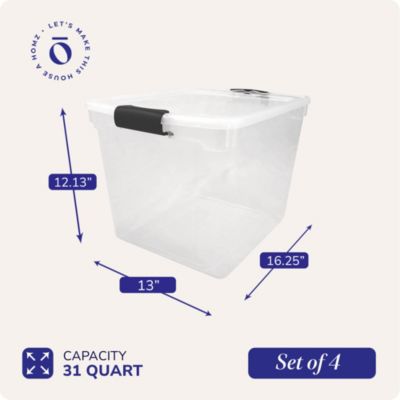 Secure Latch Large Clear Stackable Storage Container Bin, 31 Quart, 4 Count