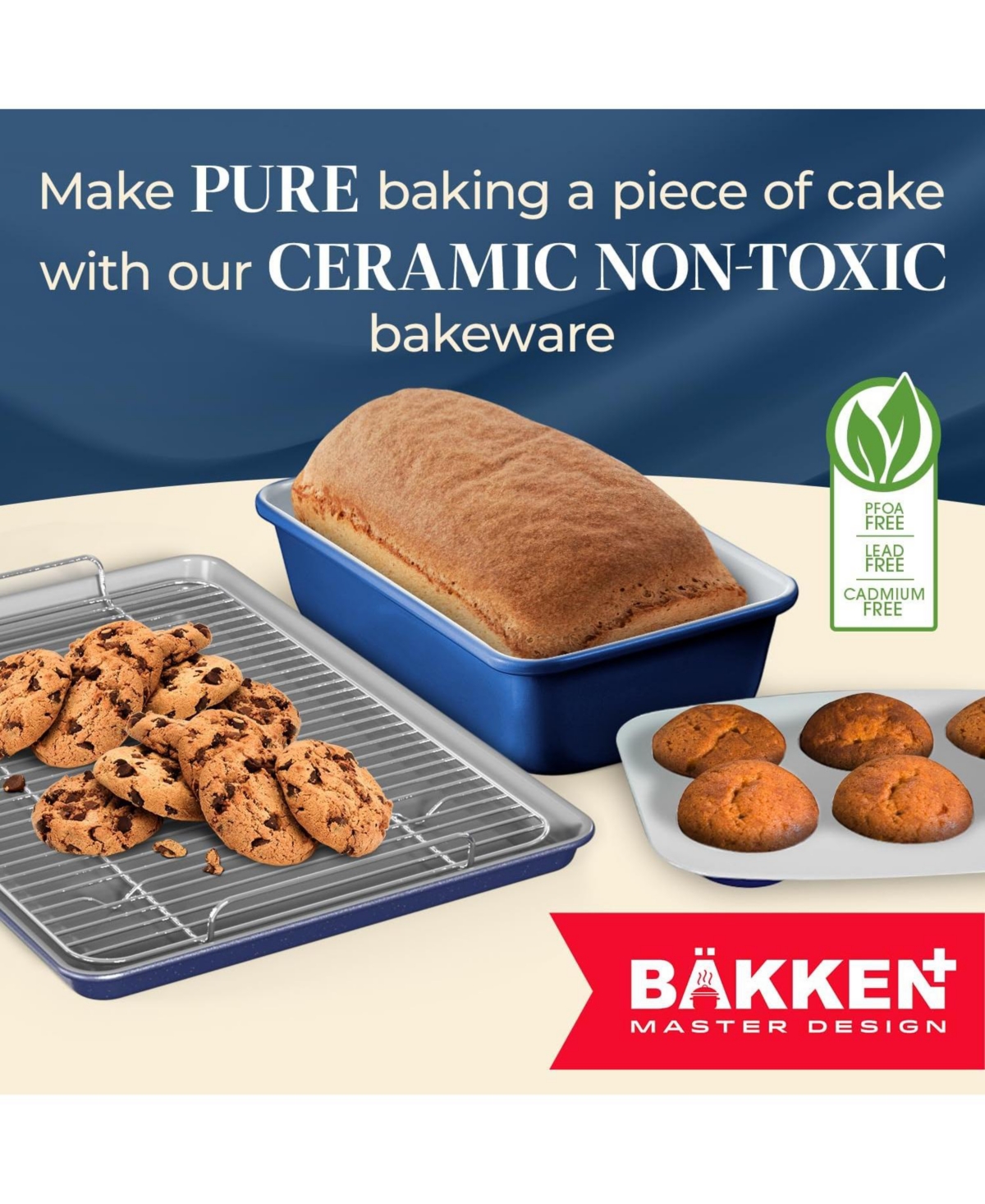 Bakken Swiss Bakken 8-Piece Stackable Bakeware Set - Ceramic Non-Stick Coating, Baking Sheets, Assorted Baking Pans, Ptfe, Pfoa & Pfos Free - Healthy