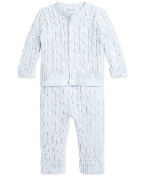Детский комплект Polo Ralph Lauren: кардиган с косами и брюки, 2 предмета, цвет: Синий