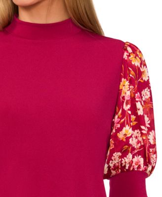 Women's Mock Neck Puff-Sleeve Top