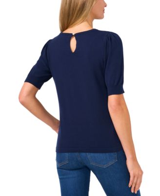 Women's Crewneck Puff Sleeve Cotton Sweater