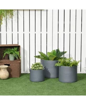Set of 3 Stackable Round Outdoor Flower Pot Planters with Drainage Holes
