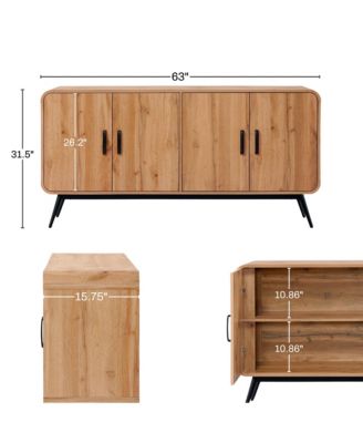 4-Door with Soft Close 63-Inch Wide Sideboard Server Cabinet with Black Metal Legs