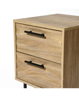 Mid-Century Modern Wave 2-Drawers End Table and Nightstand with Metal Legs