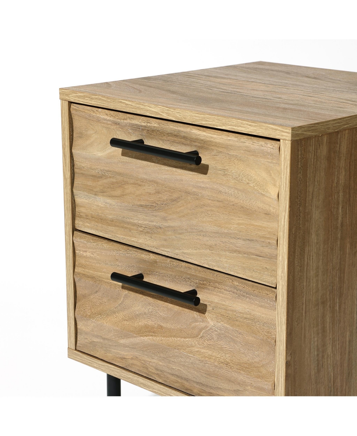 LuxenHome Mid-Century Modern Wave 2-Drawers End Table and Nightstand with Metal Legs