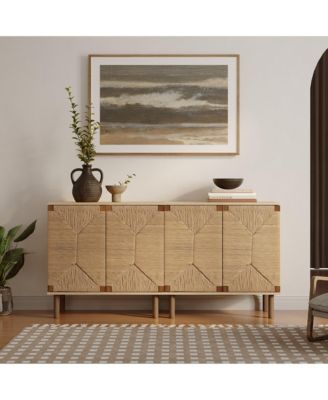 Mid-Century Modern Rope 2-Door Cabinet with Wood Legs