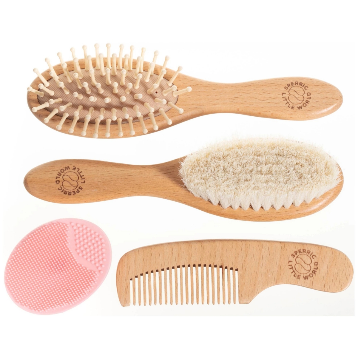 Sperric Toddler Hair Brush and Comb Set for Newborn – Wooden Brush with Soft Goat Bristle, Cradle Cap Brush for Newborns Girls, Blue - Bright b