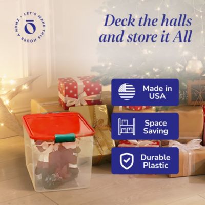 31 Quart Holiday Plastic Storage Container Bin with Latching Lid, 4 Pack