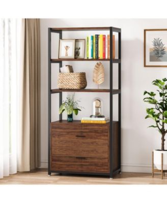 Bookcase, 4-Tier Bookshelf with 2 Drawers, Etagere Standard Book Shelves Display Shelf for Home Office