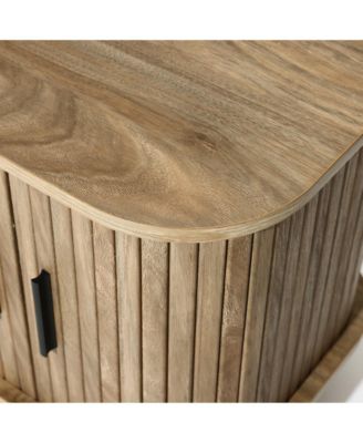 Mid-Century Modern 2-Door Nightstand and End Table with Slatted Slidng Doors