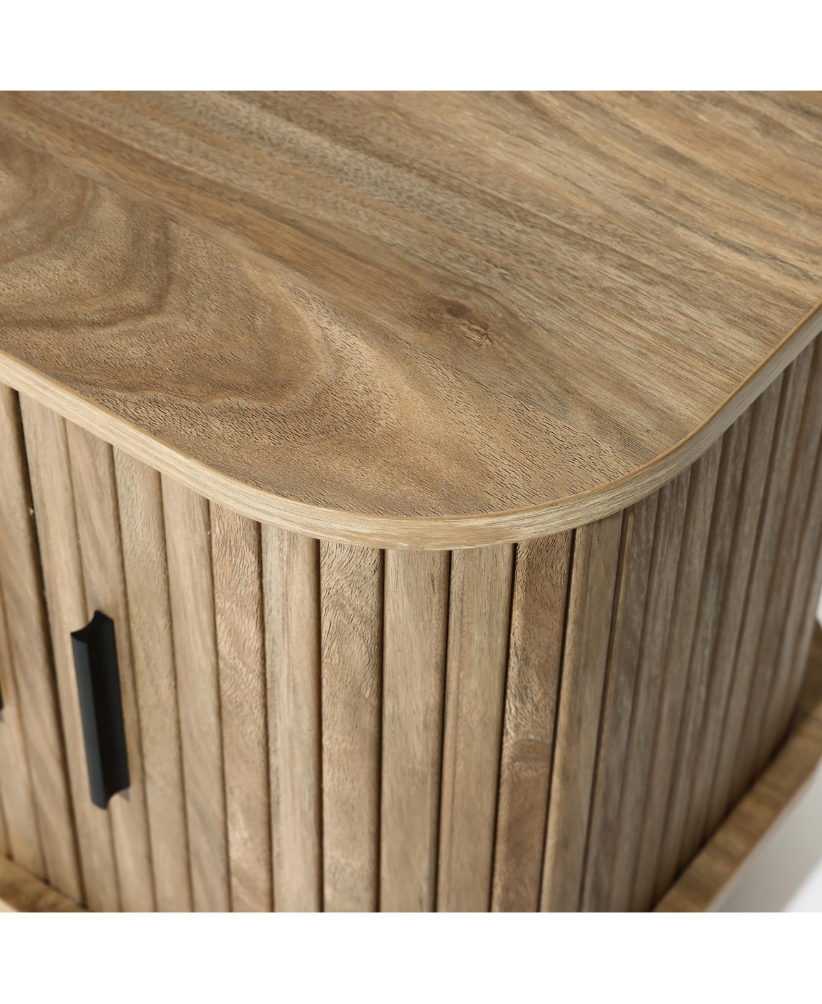 Luxenhome Mid-century Modern 2-door Nightstand And End Table With Slatted Slidng Doors In Brown