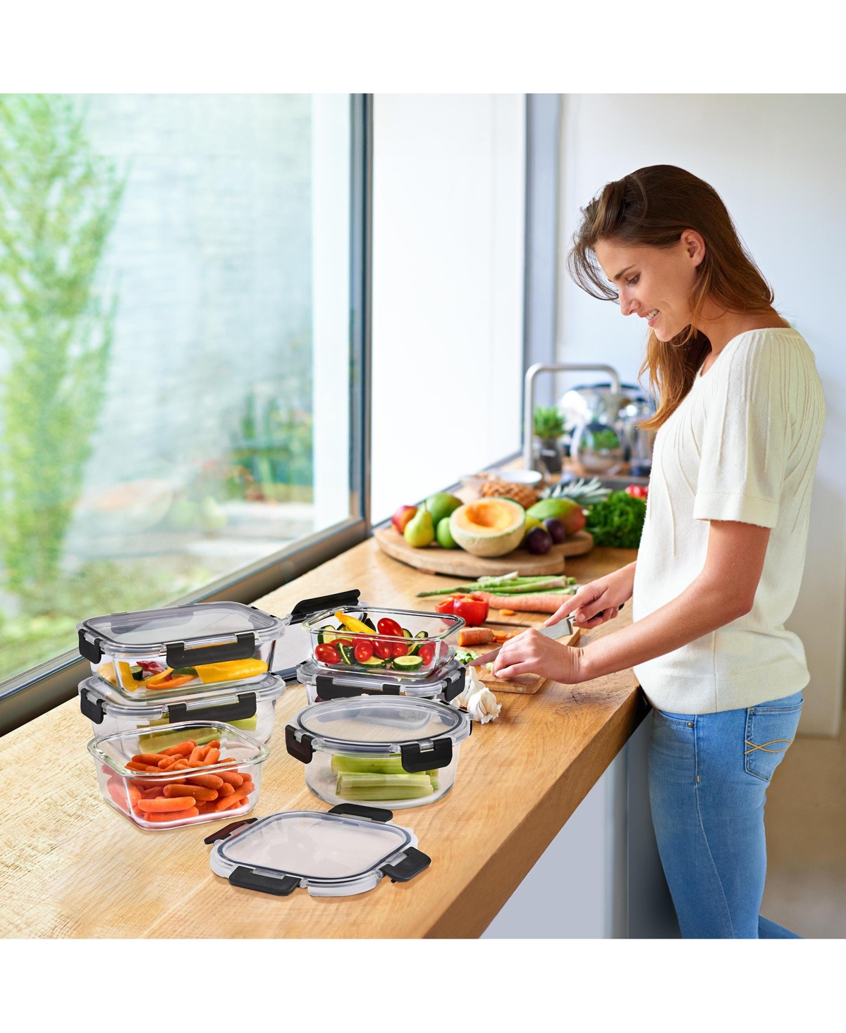 Sorbus 16 Piece Round (970ml/ 32.7oz/ 4cups) Glass Meal Prep Containers with Airtight Lids - Preserves Freshness, Oven Safe, durable, Bpa-free - Open