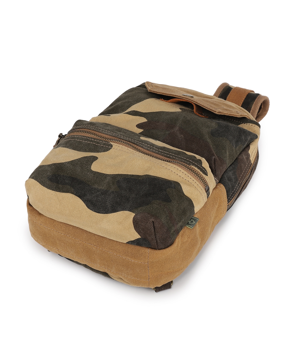 Tsd Brand Mountain Leaf Top Handle Sling Bag In Khaki Camo