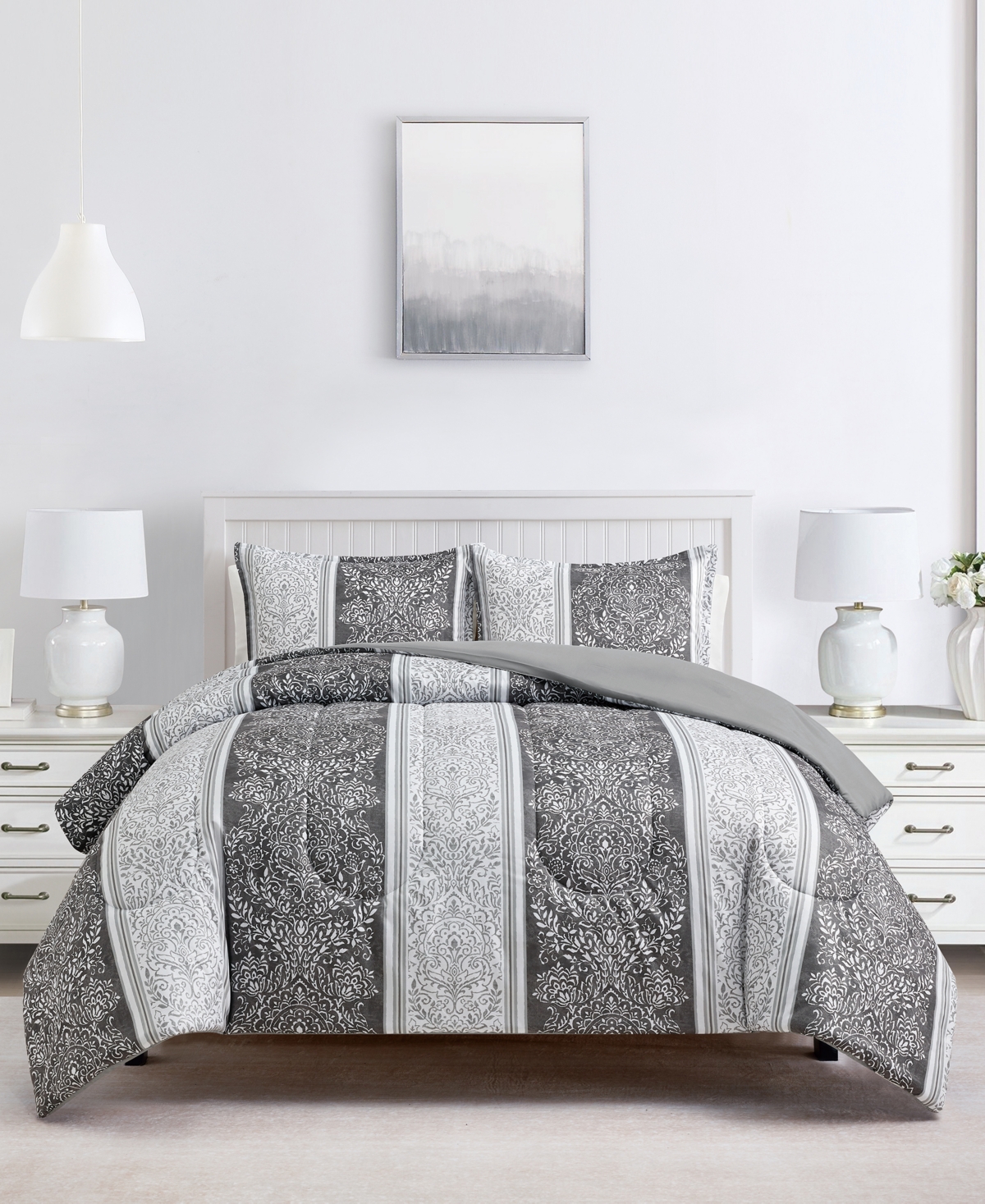 Sunham Linden Reversible 3-pc. Comforter Set, Exclusively At Macy's In Gray